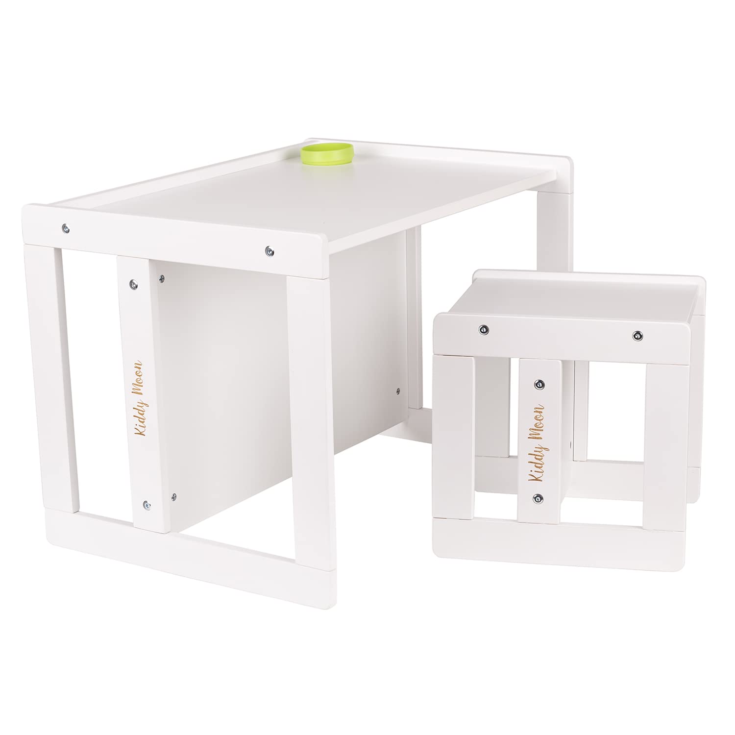 KiddyMoon Tavolo Per Bambini 2 In 1 Set Con Sedia Bordi Arrotondati Facile Da Pulire, Bianco