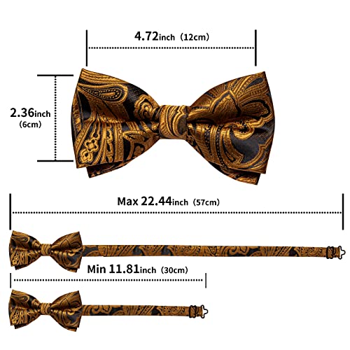 Image of DiBanGu Paisley Pre-Tied Bow Ties for Men Silk Adjustable Bowtie and Pocket Square Cufflinks for Wedding Party