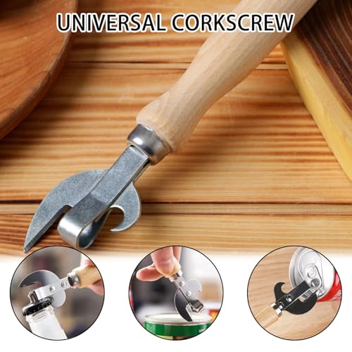 2 Pcs Stainless Steel Side Cut Can Opener, Manual Tin Opener with Ergonomic Wood Handle, Tin Openers That Work, Multi Can Opener for Kitchen, Camping & Emergency Prep Tool - Image 3