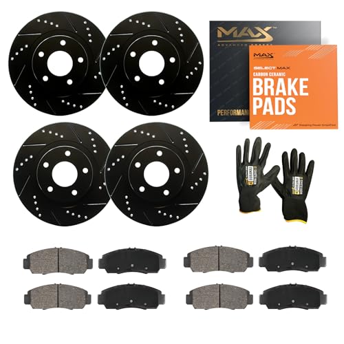 Image of Max Advanced Brakes Elite XDS Front + Rear Cross-Drill & Slots Rotors with Ceramic Brake Pads KT000983
