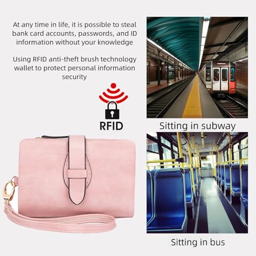 Women's Genuine Leather Compact Wallet RFID Blocking Multi Card Holder Travel Purse Phone Pocket (Purple)3