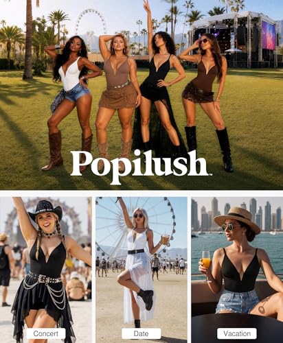 Image of Popilush Shapewear Bodysuits for Women - Tummy Control Body Suits for Womens Deep V Corset Tops Thong Concert Outfits