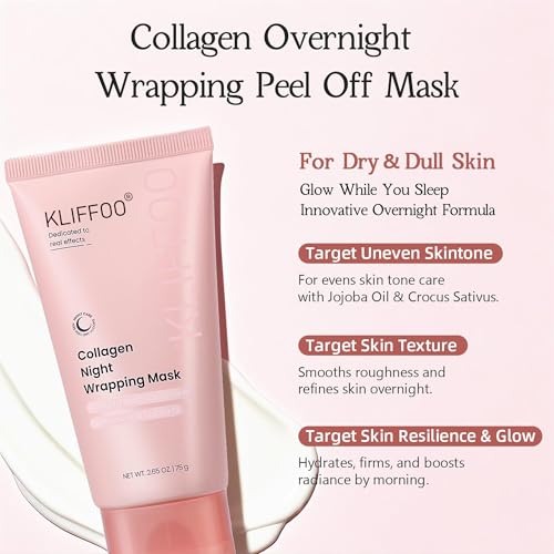 Image of KLIFFOO Collagen Night Wrapping Peel Off Facial Mask- 75ml Elasticity & Hydration Care, Reduces Sagging & Dullness, Korean Glass Skin Collagen Face Mask for Glowing Skin, Pore Lifting & Minimizing