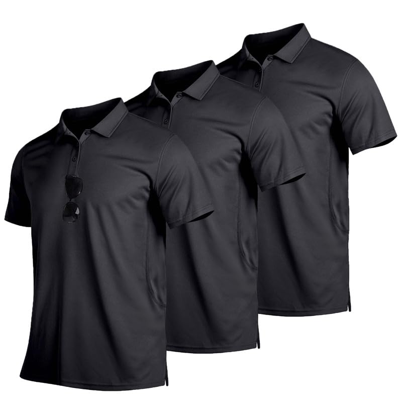 Mens Golf Polo Shirts Short Sleeve Moisture Wicking Performance Tactical Athletic T Shirt Casual Collared Shirt