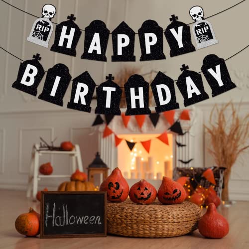 Halloween Tombstones Happy Birthday Banner Death Birthday Banner Decorations Rip Halloween Tombstone Birthday Party Banner For Halloween Birthday Party Decorations #TOP2