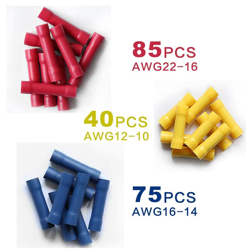 200pcs Assorted Insulated Crimp Terminals Electrical Wire Cable Straight Butt Connectors Crimping Terminal BV1.25 BV2 BV5.5 VUQLDHAYZ