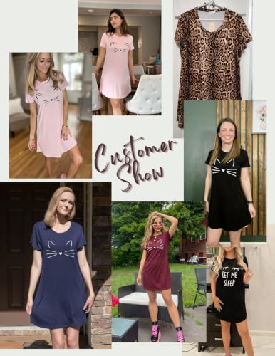 Image of Ekouaer Nightgowns for Women Short Sleeve Night Dress Printed Sleepwear