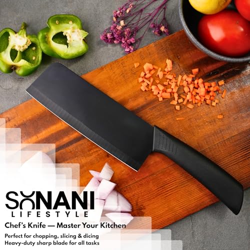 Image of Professional Piece Kitchen Knife Set - High Carbon Stainless Steel Chef, Utility & Santoku Knives with Ergonomic Blue Handles Knife (Black, 3 piece)