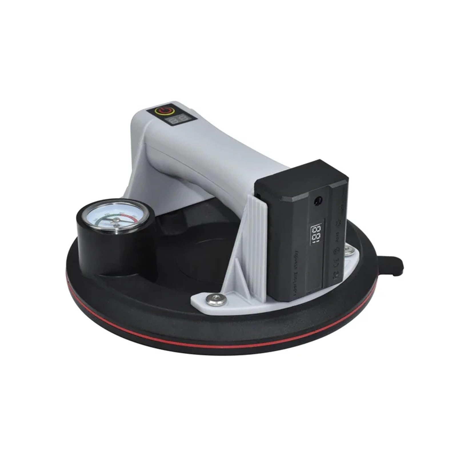 Ventosa de vidrio al vacío eléctrica de 8 pulgadas con reposición automática de aire y manómetro, chasis de goma de doble capa(Grey)