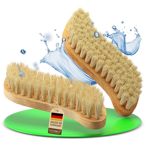 FEINHOLZ® 2er Set Scheuerbürste mit Naturborsten weich • plastikfrei Made in Germany • Teppichbürste, Wurzelbürste, Schrubberbürste, Bürste weich, Putzbürsten, Schrubber Naturborsten, Bürste Reinigung