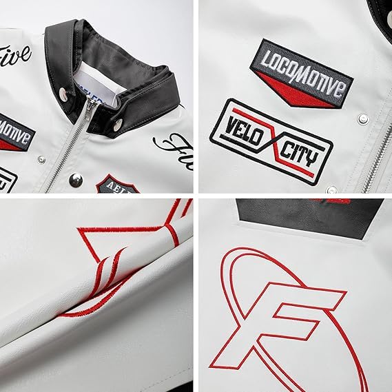 Aelfric Eden Damska kurtka ze sztucznej skóry Cropped Racing kurtka z zamkiem błyskawicznym patchwork nadruk litery kurtka motocyklowa Hiphop Y2K Streetwear