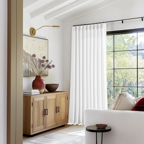 Image of TWODRAPES 60 Inch Width Curtains 90 Inches Long Linen Curtains Pinch Pleated 90 Inch Length for Living Room Bedroom White Semi Sheer Back Tab Hooks Rings Pinch Pleat for Patio Glass Door 1 Panel