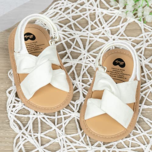 Image of Miamooi Infant Baby Girls Boys Sandals Summer Bowknot Crib Shoes Toddler Pu Leather Flower Soft Rubber Sole Dress Flats First Walker Shoes