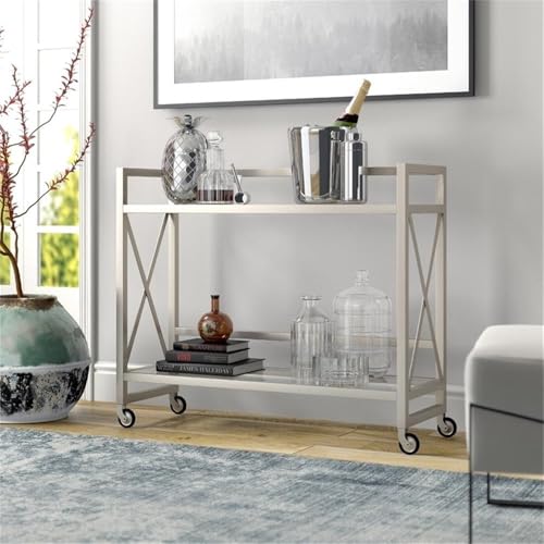 Image of Holly 38'' Wide Rectangular Bar Cart in Satin Nickel
