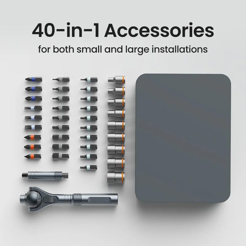 Set di cacciaviti magnetici 40 in 1 con impugnatura a cricchetto staccabile, rotazione di 180°, set di cacciaviti a cricchetto per riparazione elettrica, automobilistica, meccanica, bicicletta, mobili