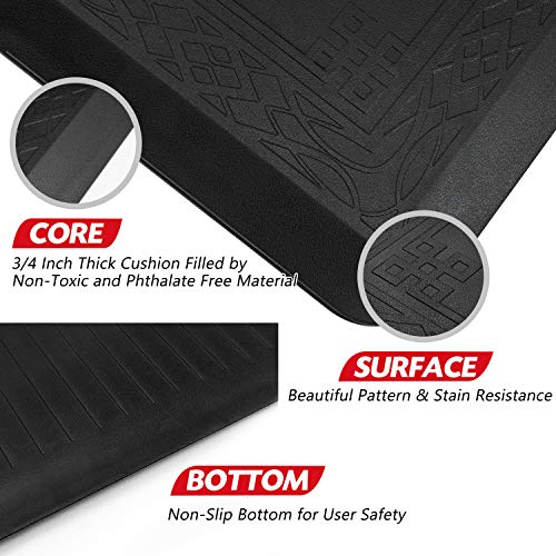 Anti Fatigue Comfort Mat by DAILYLIFE, Non-Slip Bottom - 3/4\" Thick Durable Kitchen Standing Floor Mat with Extra Support at Home, Office and Garage - Waterproof & Easy-to-Clean (24\" x 60\", Black)