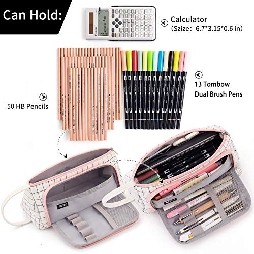 Easthill EASTHILL-SG-K-PLAID WHITE Large Capacity Colored Canvas Storage Pouch Marker Pen Pencil Case Simple Stationery Bag Holder For Middle High School Office College Student Girl Women Adult Teen Gift White Plaid thumb #1
