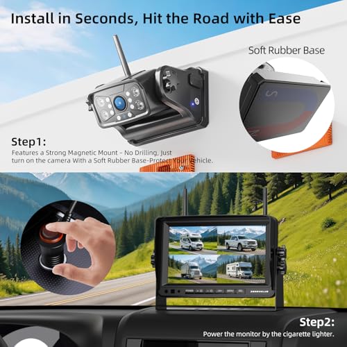 Image of ZEROXCLUB Magnetic Wireless Backup Camera: 7 inch HD 1080P DVR Monitor with 2 Rear View, 2 Side View Cameras, IR Night Vision, Portable Rechargeable Camera for RV /Trailer /5 Wheels /Camper BC704