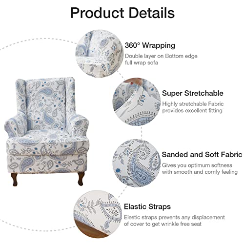 Wing Chair Slipcovers 2 Pieces Stretch Spandex Wingback Chair Covers Sofa Slipcover Printing Wingback Armchair Slipcovers Furniture Protector Couch Soft With Elastic Bottom For Wingback Chairs, D #TOP1