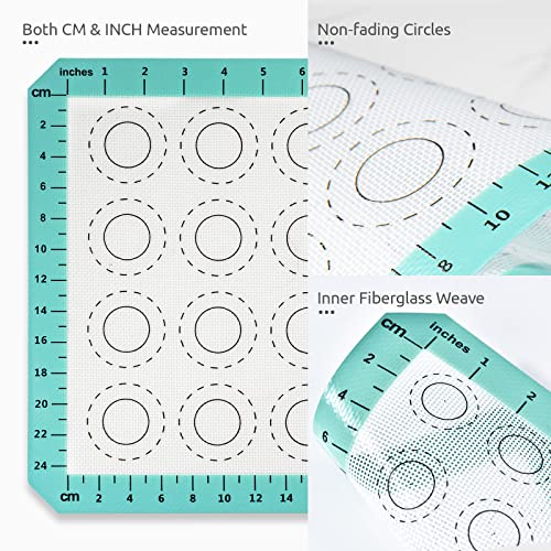 Image of U-Taste 446ºF Heat Resistant Macaron Silicone Baking Mat, Non Stick Reusable Cookies Pastry Sheet Liner with Edge Enhancement Circle Measurement (Half /Jelly Roll /Quarter Sheets Size, Aqua Sky)