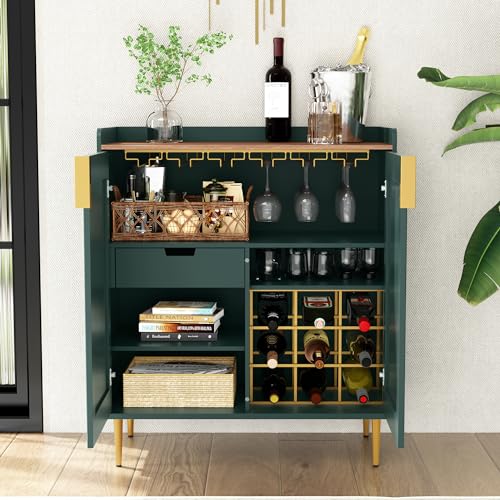 ARTPOWER Coffee Bar Cabinet with Wine Racks, Green Liquor Cabinet with Fluted Texture, Modern Sideboard Buffet Cabinet for Kitchen Dining Room, Living Room - Image 4