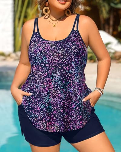 Image of Tempt Me Plus Size Tankini Swimsuits - Women Two Piece Tankini Top with Shorts Flowy Swimsuit 2025 Bathing Suits