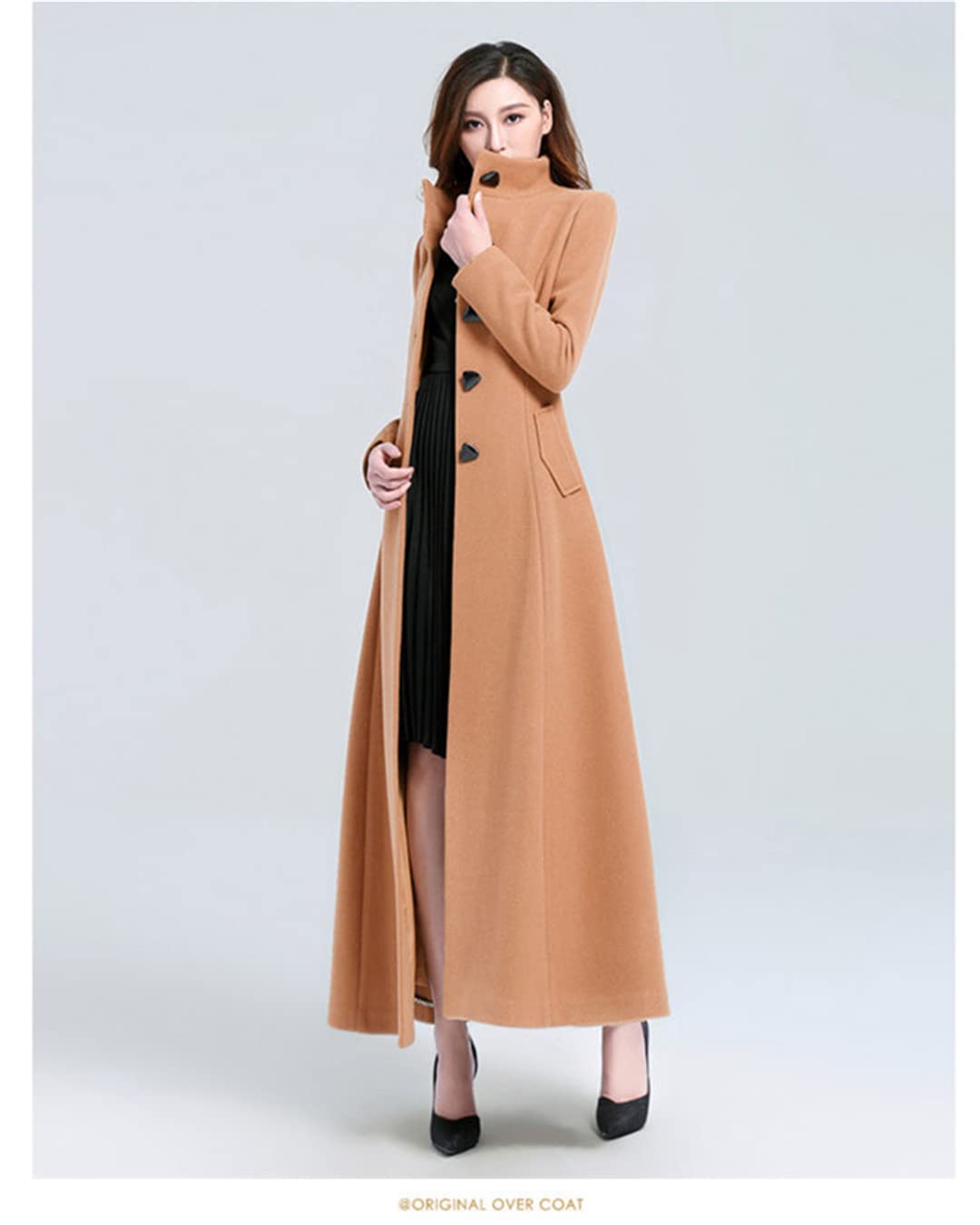 Amazon.com: Women Single Breasted Faux Wool Blend Maxi Long Trench