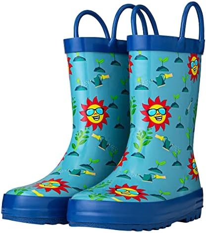 Freemori Kids Toddler Rain Boots for Boys Baby Infant Youth Rainboots for Girls Raining Boots Outdoor Water Shoes Handmade Natural Rubber Children Muck Boots with Easy-On Handles