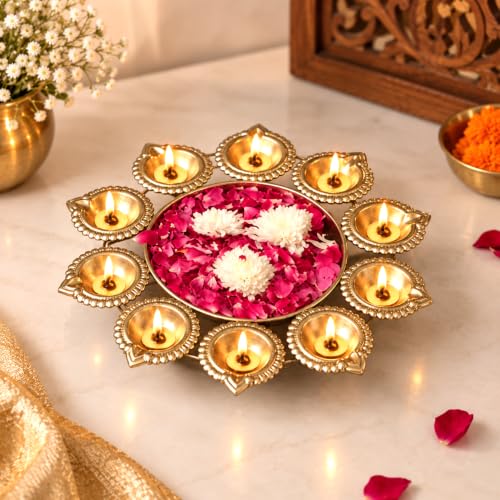 eCraftIndia Golden Metal Handcrafted Flower Decorative Urli with ...