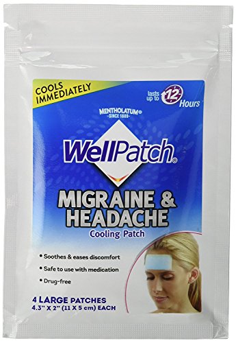 WellPatch Migraine & Headache Cooling Patch - Drug Free Lasts Up to 12 hours Safe to Use with Medication - Large Patches (4 Large Patches) Each 4.3 x 2 in