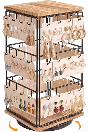 PrismHaze Rotating Earring Display Stands 48 Hooks Earring Display for Vendors Jewelry Display Earring Holder Organizer Earring Display Stands for Selling
