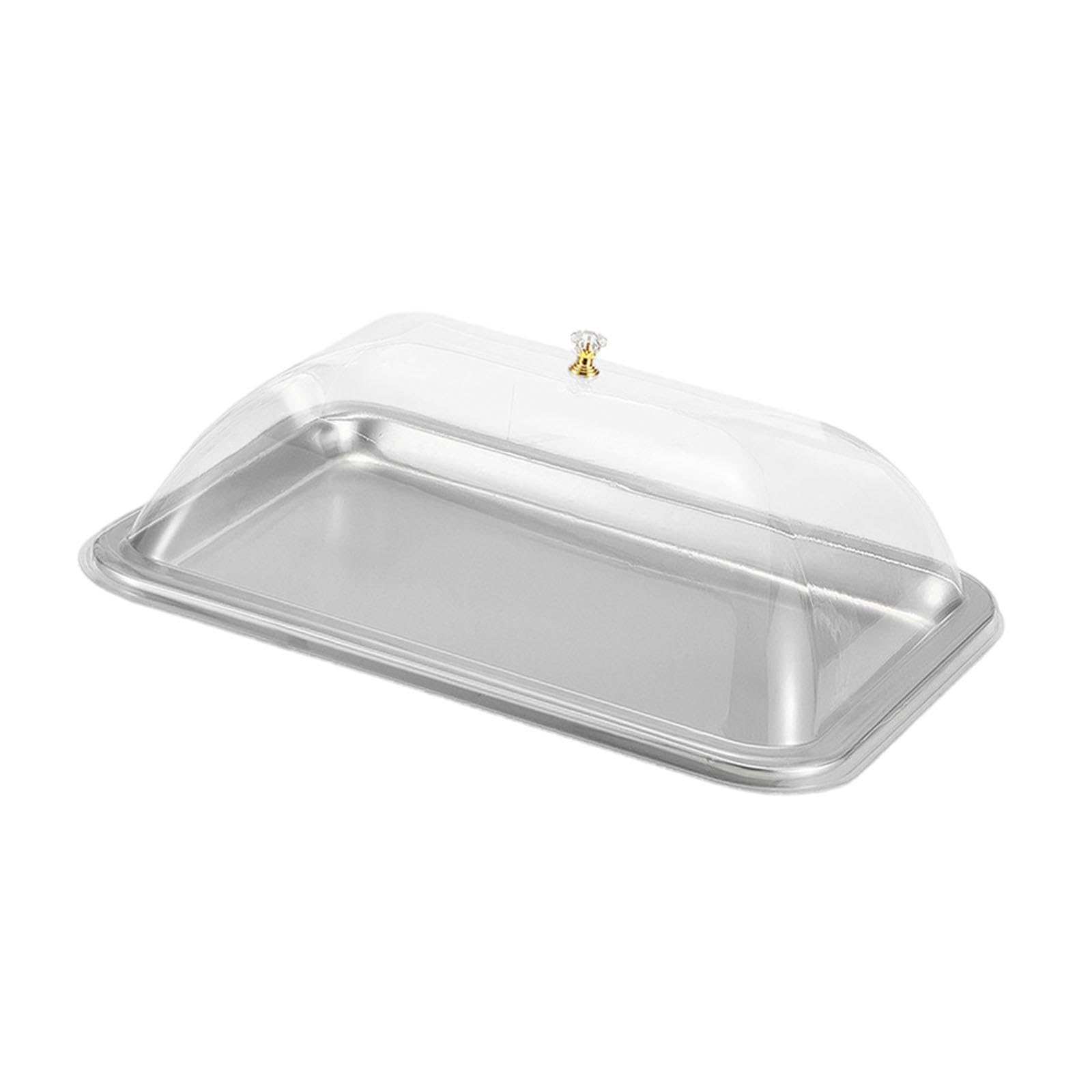 Servierplatte mit Deckel, Rechteckig Edelstahl-Karton-Serviertablett, tragbares Käsebrett für Frühstück & Snacks, Dessertständer, Küchenorganizer für Partys, Hochzeiten, 36x27x2cm