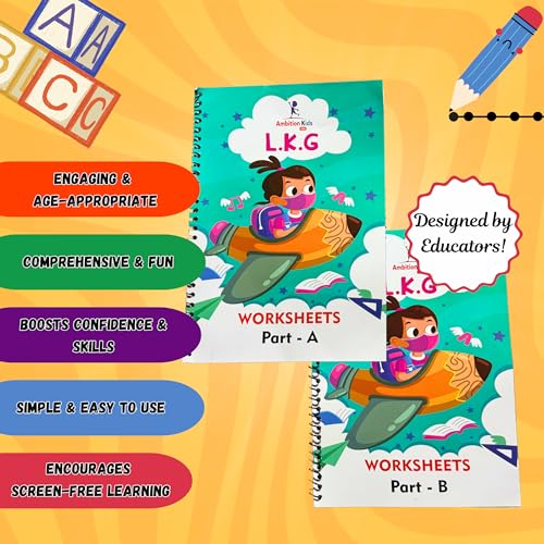 Image of AmbitionKids - Preschool LKG Worksheets - Part A & B - 150+ Pages for Alphabet, Math, Phonics, Shapes, and Early Learning Success
