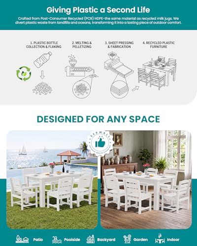 Image of SERWALL 59 inch Patio Dining Set for 8, HDPE Dining Set, White