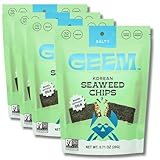 GEEM Seaweed Snacks – Korean Seaweed Chips with Rice Crisps & Sesame | Crunchy, Oil-Free Snack | Vegan, Non-GMO | Great for Kids & Adults | Salty 4-Pack