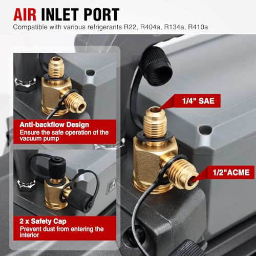 Nilight HVAC Vacuum Pump, 9.6 CFM 1 HP 110V 2 Stage AC Vacuum Pumps Kit for R22 R404a R134a R410a, 3x10⁻¹ Pa Ultimate Vacuum for Auto Air Conditioning Servicing Refrigerant Recharging, Oil Included by Nilight - Image 4