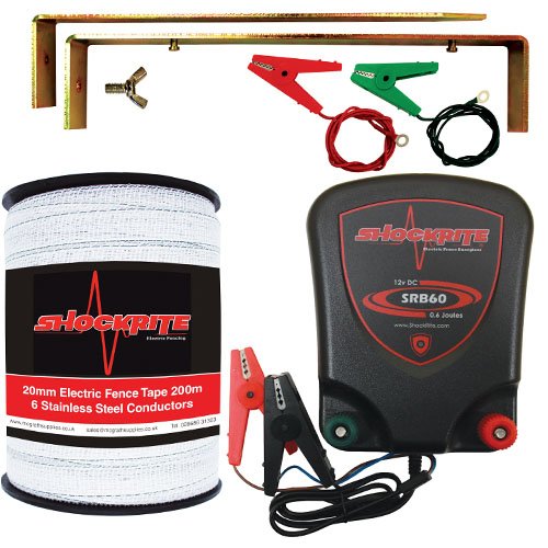 Electric Fence Energiser ShockRite SRB60 12 Volt 0.6 Joule 200m 20mm White tape