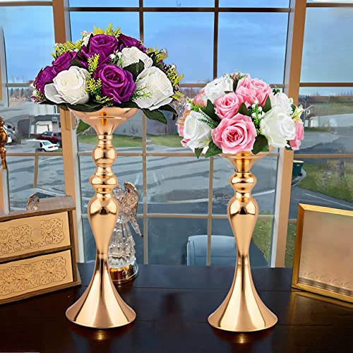 2Pcs Candle Holder Stand For Centerpieces, 12.5" & 15" Tall Versatile Flower Stand Metal Wedding Centerpieces Modern Decor Pillar Candle Holder Set For Wedding New Year Table Centerpiece #TOP11