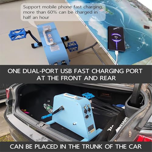 Generador de energía portátil con pedal con pantalla digital, múltiples opciones de salida (USB/12V/48V/220V) y luz súper brillante, ideal para RV, camping, viajes y uso en la oficina