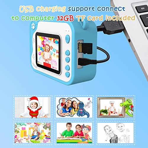 Kids Digital Camera,Instant Print Cameras for Boys Girls,2.0 Inch Screen,1080P Print Camera with 32GB Memory Card, 5 Color Pens,3 rolls of printing papers, Children Mini Rechargeable Toy(Blue)