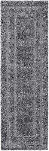 Image of (Pack of 2 Rectangular Box Shaggy Carpet for Living Room, Bedroom, High Low Design Finish Microfiber 2 in Pile High, 1.6x5 Feet Runner Grey|Grey Color