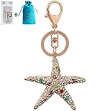 Bolbove Big Sparkling Starfish Keychain Blingbling Keyring Crystal Rhinestones Purse Pendant Handbag Charm (White)