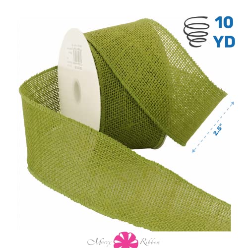 Morex Natural Burlap Wired Ribbon for Decorations, Holidays, Parties, Home and Outdoor Decor, 2.5" x 10 Yd, Moss