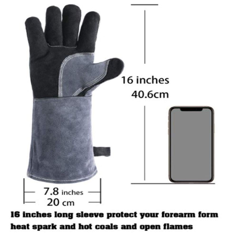 Guanti da Saldatura in Pelle Forgiati Resistenti Al Calore/Resistenti All'usura,Guanti da Barbecue/da Campeggio/da Cucina Con Manica Lunga 40,6 Cm,Guanto da Saldatore Con Supporto Per Stufa,2 Paia