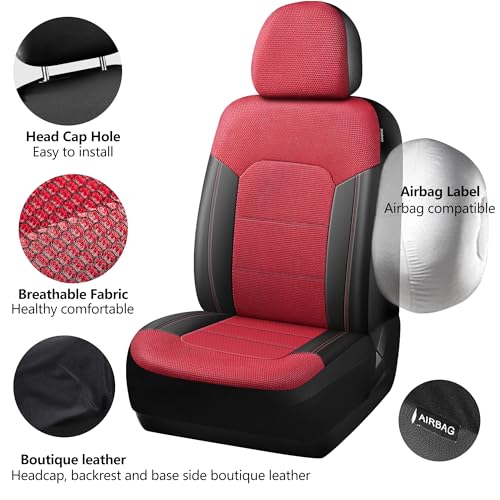 Image of HChengkikz Front Car Seat Covers, Air Mesh, Breathable (Black + Red)