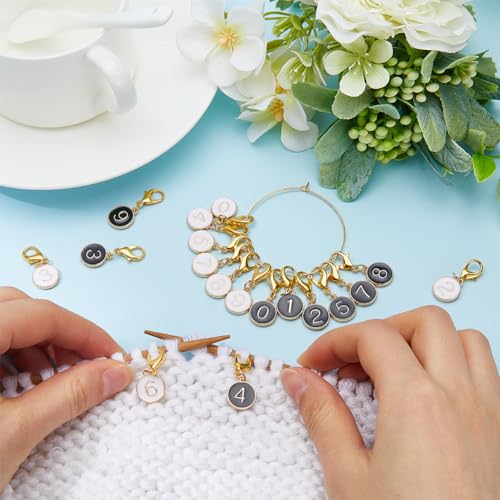 SUNNYCLUE 20PCS 10 STYLES Enamel Number Stitch Markers Lobster Clasp Charms Alloy Alphabet 0~9 Crochet Knit Locking Removable Clip On Charms Bulk for Crocheting Knitting jewellery Making Supplies - Image 4