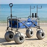 13' Balloon Bubble Wheel Beach Cart Collapsible Wagon with Big Fat All Terrain...