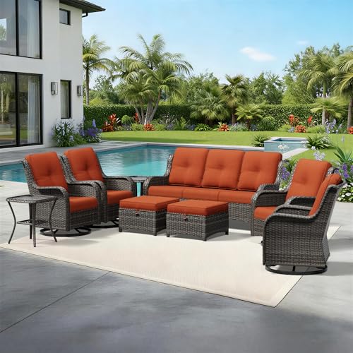 Image of Joyside 9 Piece Wicker Patio Furniture Set, Outdoor Swivel Rocker Patio Chairs with High Back, Deep Seating, Wide Armrest, Thickened Cushions, Outdoor Furniture for Deck, Porch Use