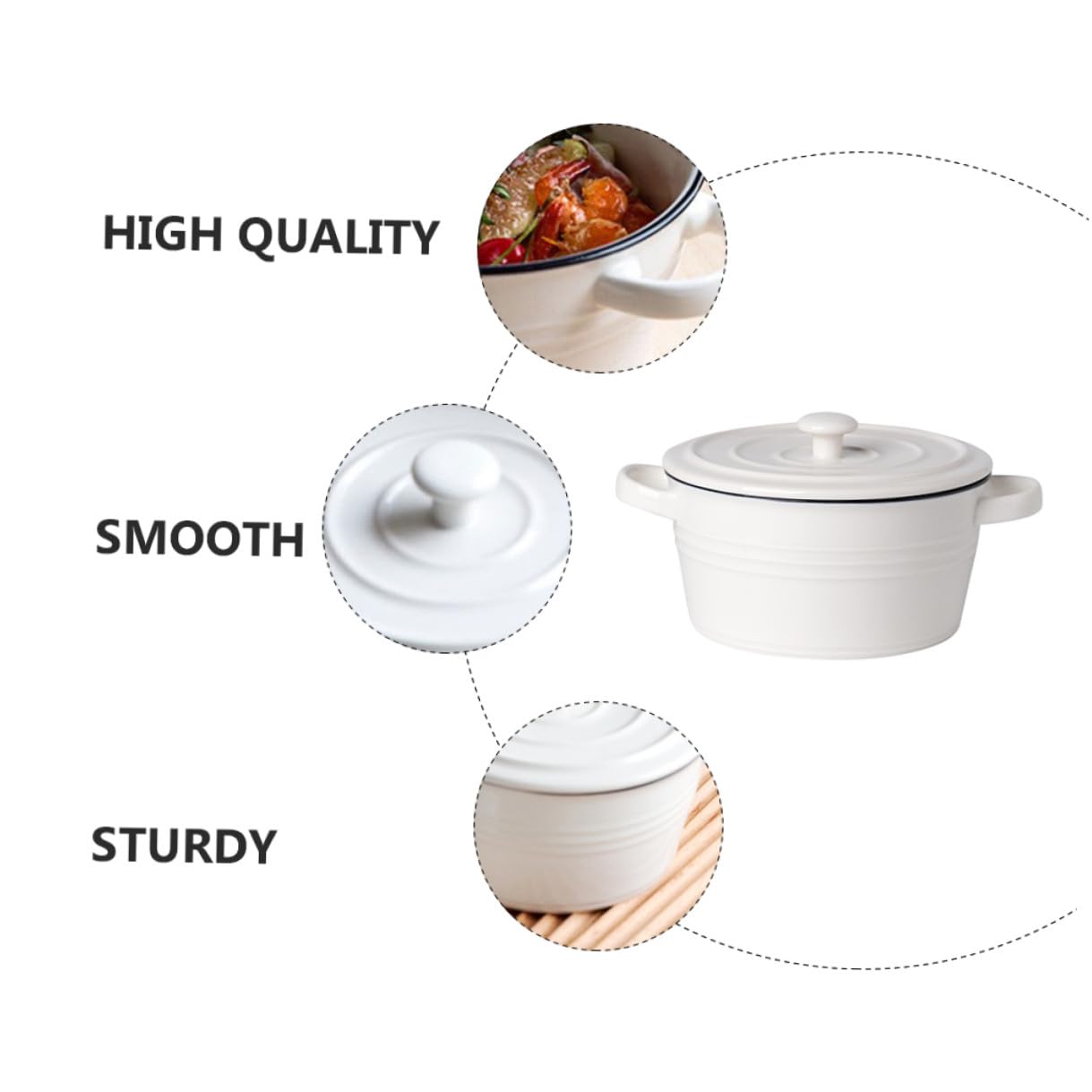 Veemoon Bol de Cerámica para Sopa con Doble Asa y Tapa Tamaño 6 Pulgadas Apto para Vaporera y Uso Doméstico Resistente y Decorativo para Hogares Restaurantes y Hoteles
