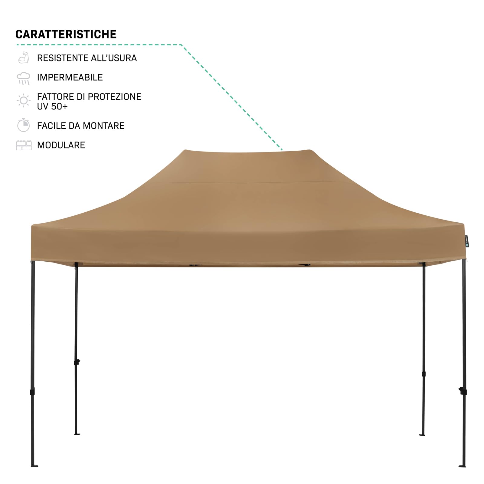VONROC Tenda per Feste 3x4,5M – Gazebo Pieghevole Easy‑Up, Impermeabile 3000 PA, Protezione UV 50+, Struttura in Acciaio, Altezza Regolabile, con Borsa da Trasporto – Beige